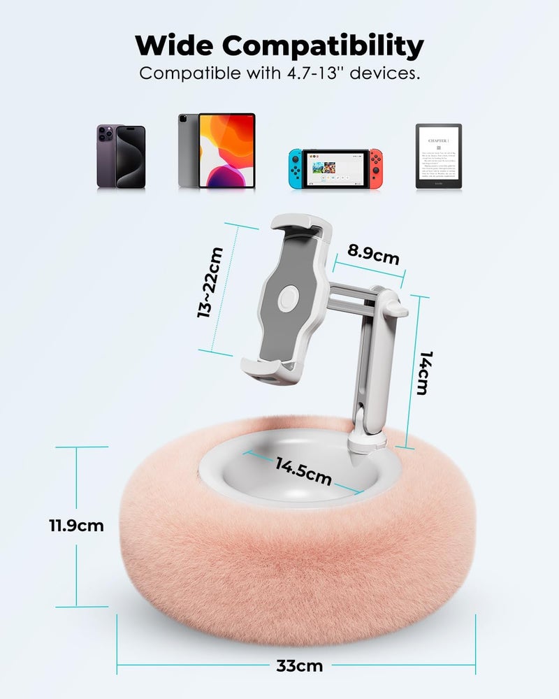 Viozon Tablet Stand Pillow, Compatible with 4.7"-13" Phone/Tablet, iPad, iPhone, Samsung, Google, Kindle, 360°Adjustable Phone Holder for Bed with Soft Plush Fabric, and Detachable Bowl, Pink - Image 3
